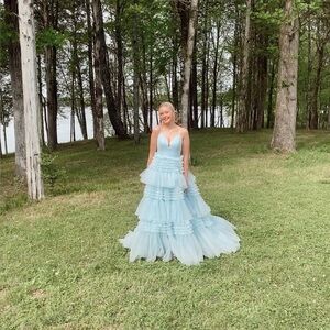 Elegant Light Blue Tulle Gown Sherri Hill Prom dress